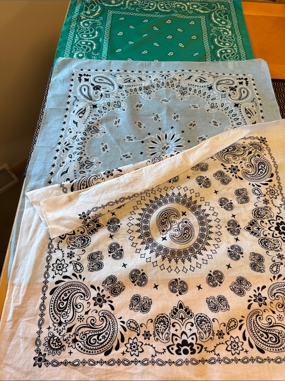 Bandanas lot Cotton Paisley Napkin Set - White, Light Blue, Green